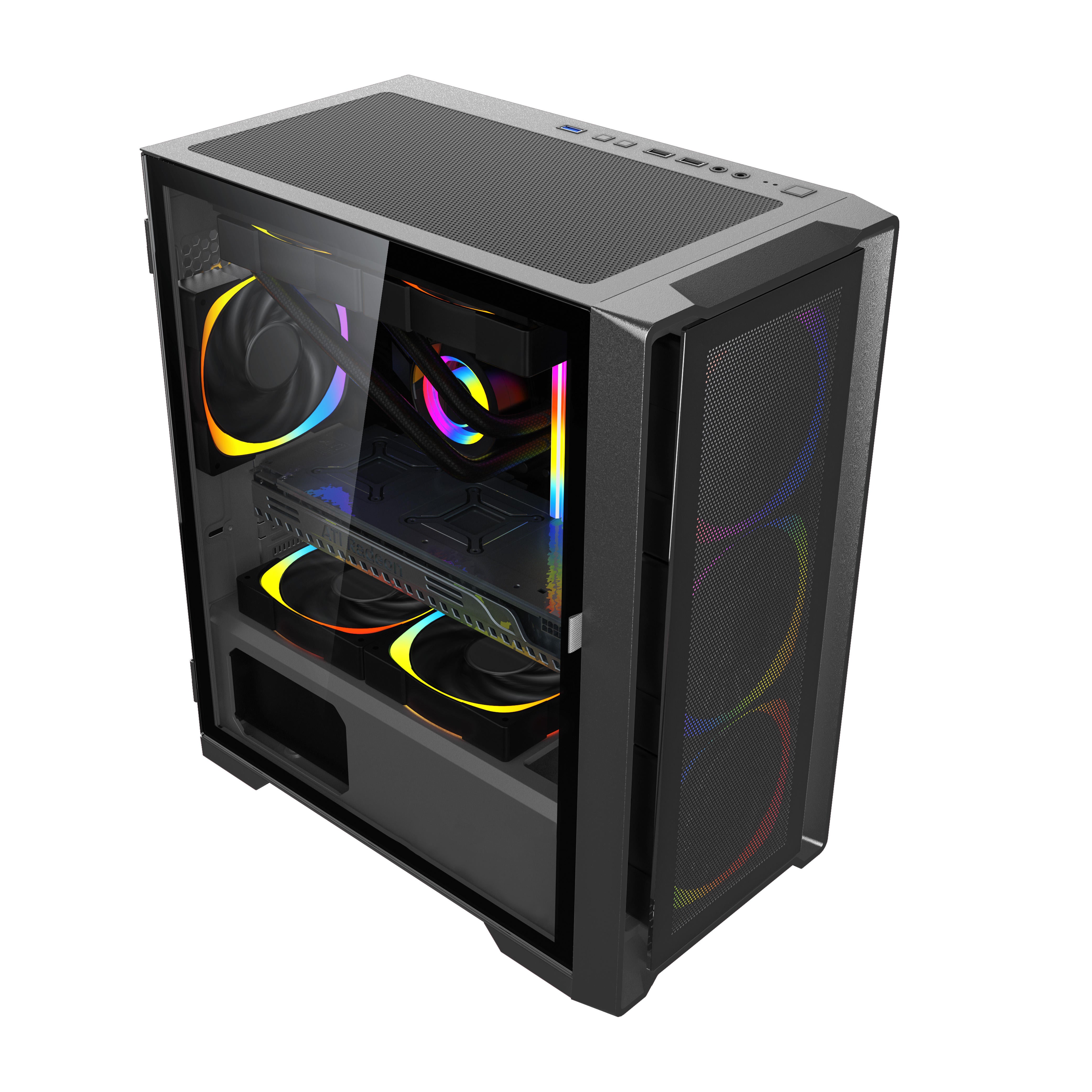 Aurora ATX/M-ATX/ITX Gaming PC Desktop Computer Case Black with Side Tempered Glass Panels with 6 Fan Support Aurora ATX/M-ATX/ITX Gaming PC Desktop Computer Case Black with Side Tempered Glass Panels with 6 Fan Support